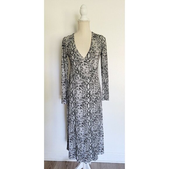 Good American Black White Python Runaround Midi Maxi Wrap Snakeskin Dress Small - Picture 2 of 13
